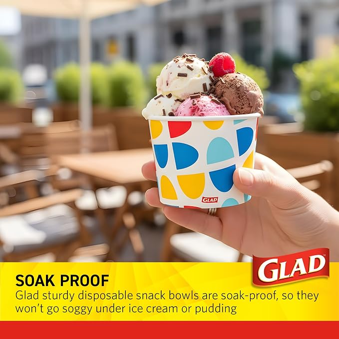 Glad Everyday Paper Snack Bowls, Semiellipse Abstract, 12 Oz, soak-proof - Image 4