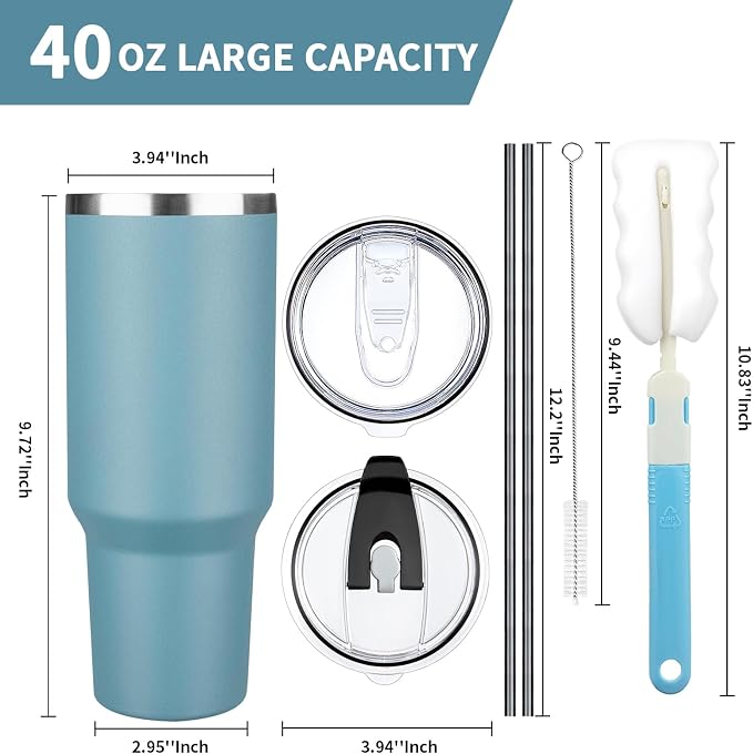 40 oz Tumbler with Lids and Straws, Stainless Steel Insulated Coffee Tumbler - Image 2
