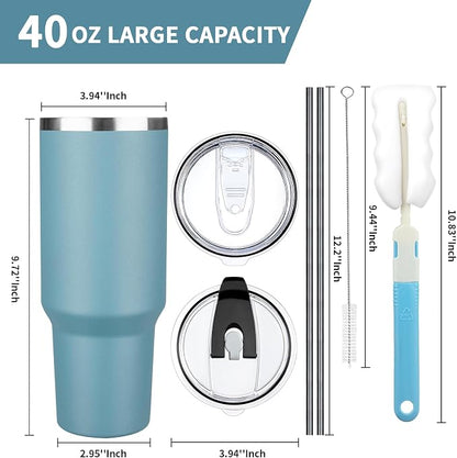 40 oz Tumbler with Lids and Straws, Stainless Steel Insulated Coffee Tumbler - Image 2