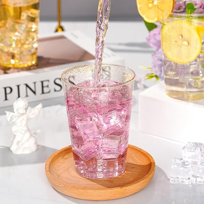 Goodluck 12 oz 50 PCS Gold Glitter Plastic Cups, Disposable Glitter Cups, Elegant Plastic Cocktail Glasses, Fancy Party Cups for Wedding, Birthday, Holiday