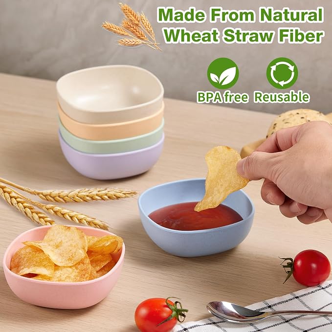 Hlukana 6 Pack Wheat Straw Soy Sauce Dishes, 4.5 OZ Small Dessert Bowls - Image 4