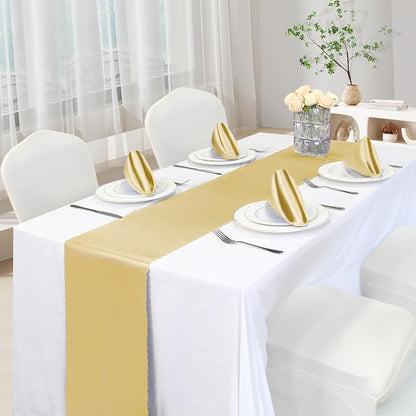 VACVELT Gold Satin Table Runners, 12x72 Inch, 12 Pack, Scalloped Edge | Silky - Image 2