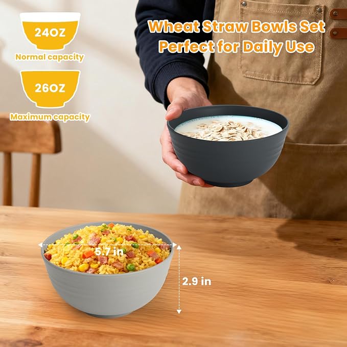 Premium Wheat Straw Bowls 8 PCS Unbreakable Bowl - Image 2