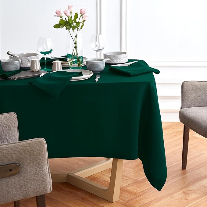 Solino Home Green Linen Tablecloth 70 x 108 Inch - 100% Pure Linen Table Cloth for Rectangle Tables - Sonoma, Machine Washable Tablecloth for Winter, St Patricks Day