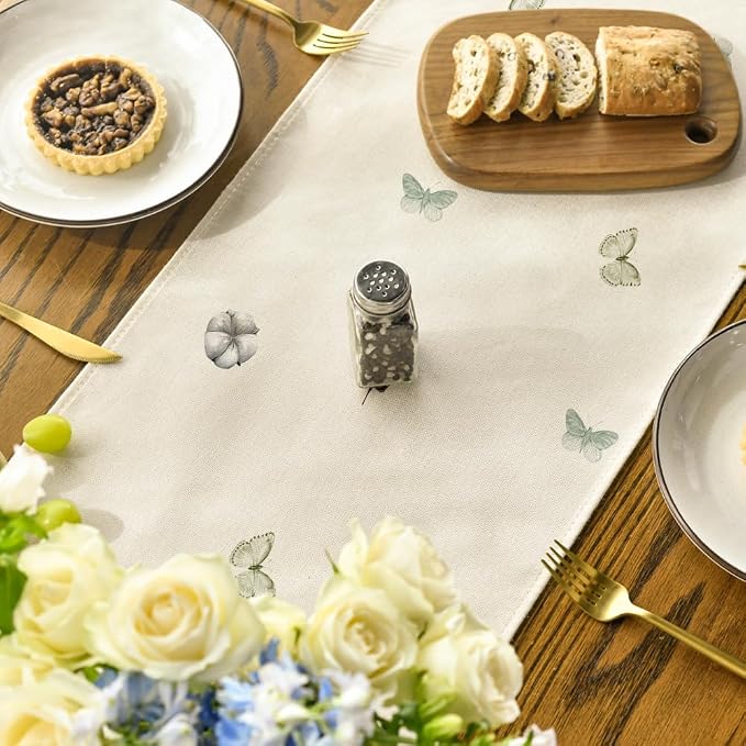 Artoid Mode Cotton Plant Leaf Butterfly 210 GSM Spring Table Runner, Seasonal - Image 4