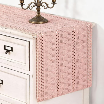 Pink Boho Table Runner Farmhouse Macrame Woven Table Runner 12x72 Inch | Small by MLMC