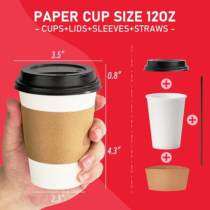 12 oz Paper Coffee Cups with Lids 100 Pack, Disposable Hot Coffee Cups with Lids - Image 5