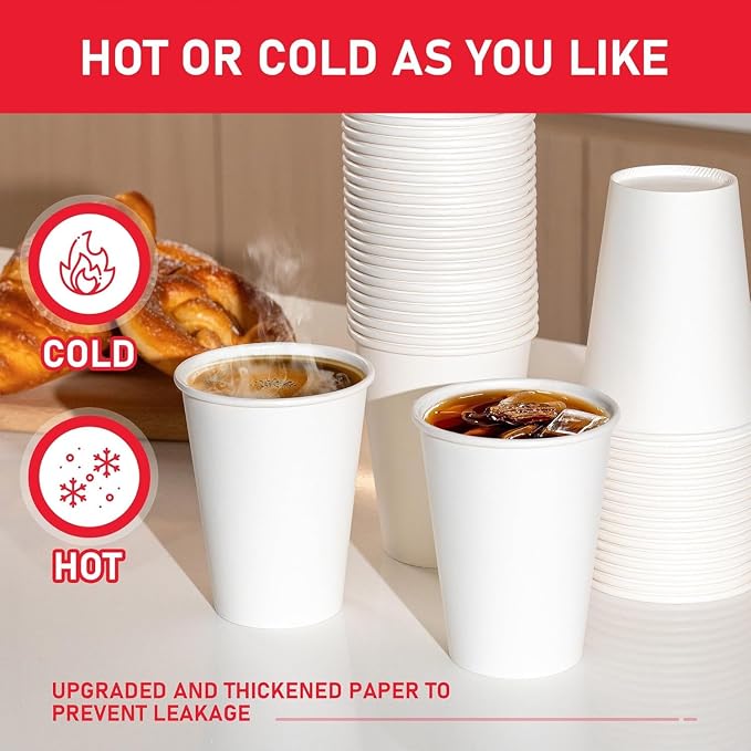12 oz 500 Pack Paper Coffee Cups, Hot Disposable Paper Cups, Thickened - Image 5