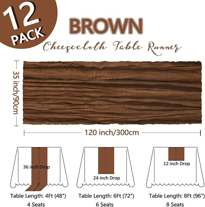 12 Pack 35 x 120 Inch Brown Table Runner Cheesecloth 10Ft | Gauze Cheese Cloth - Image 2