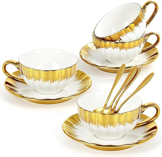 Cappuccino Cups with Saucers and Sakura Spoons, 8 oz Ceramic Espresso Cup Set - Image 9