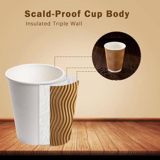 Clawsoff 150 Pack 8 oz Disposable Paper Coffee Cups Insulated Champagne | - Image 3
