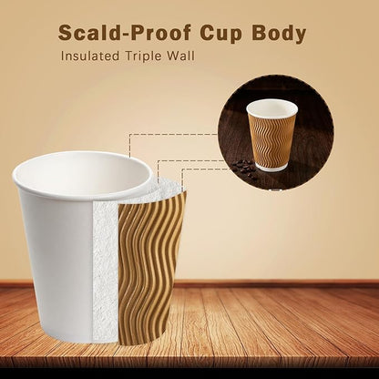 120 Pack 12 oz Coffee Cups, Disposable Corrugated Insulated Ripple Wall Paper Coffee Cups 12oz for Hot or Cold Drinks Office Home Cafe Party Travel (Champagne)