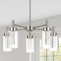 VINLUZ LED 5 Light Modern Chandeliers for Dining Room,Brushed Nickel Finish Hanging Lighting Fixture with Crystal Bubble Clear Glass Shade Kitchen Island for Hanging
