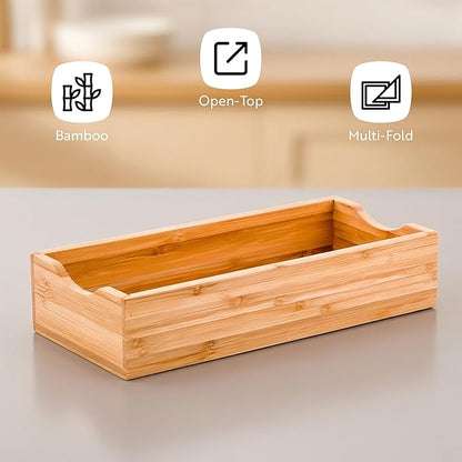 9.5 x 4.25 x 2 Inch Flat Napkin Holder, 1 Rectangle Wooden Napkin Holder - For Kitchen Tables or Countertops, Sturdy, Natural Bamboo Kitchen Napkin Holder, Dining Room Decor - Restaurantware