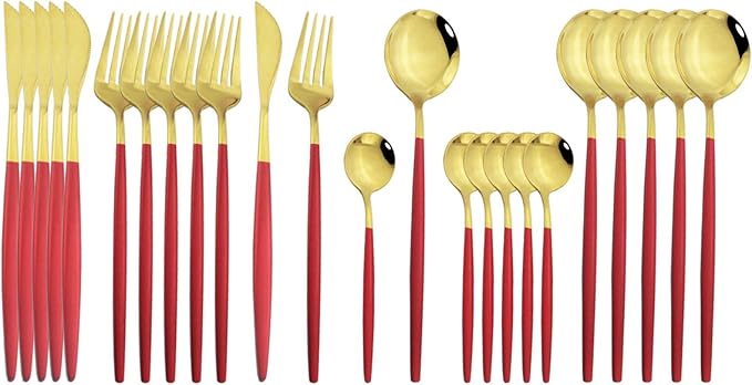 JASHII Flatware Serving Set 24 Piece, Stainless Steel Silverware Set, Modern by JASHII
