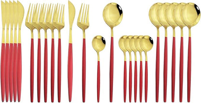 JASHII Flatware Serving Set 24 Piece, Stainless Steel Silverware Set, Modern by JASHII
