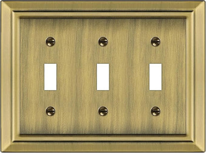 Metal Wall Plate for Electrical Outlets, Decorative Antique Brass Switch Plates Outlet Cover, Light Switch Cover Plate, 3-Gang Wall Plates (Triple Toggle, 1 Pack)