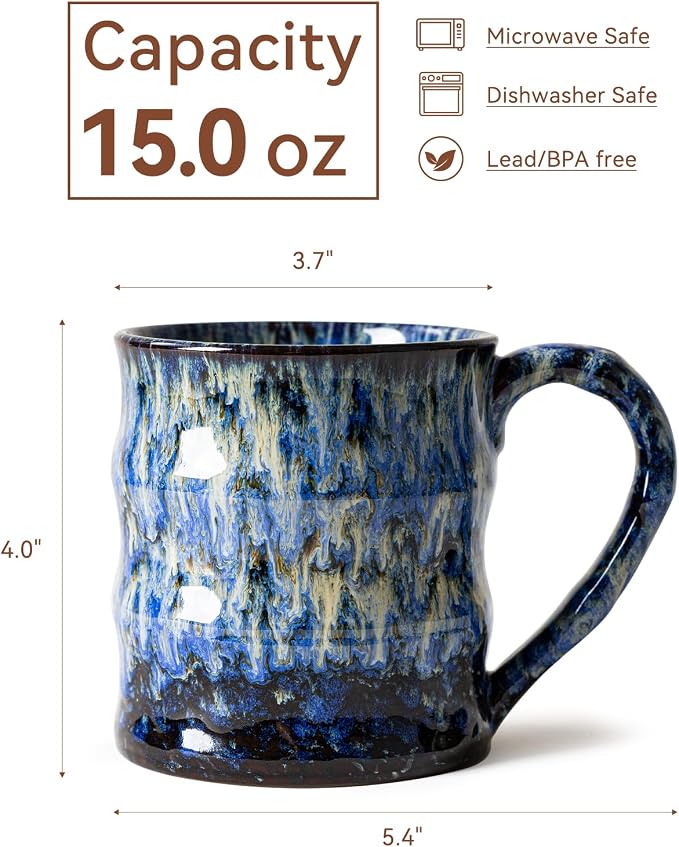 Unique Reactive Glaze Ceramic Coffee Mug - 15 oz Large Coffee Cup - Image 9