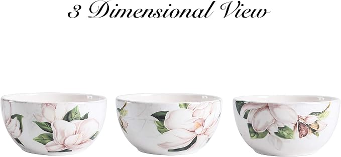 Bico Magnolia Floral Cereal Bowls Set of 4, 26 oz Deep Ceramic Soup Bowls - Image 3