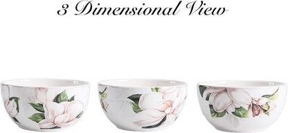 Bico Magnolia Floral Cereal Bowls Set of 4, 26 oz Deep Ceramic Soup Bowls - Image 3