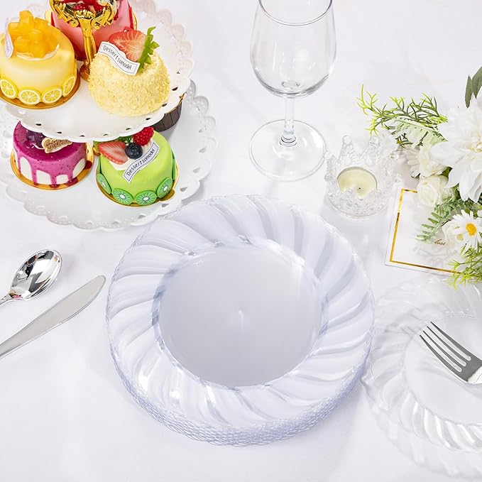 U-QE 100 Pieces Clear Plastic Plates - Image 5