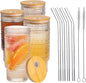 Drinking Glasses with Bamboo Lids and Glass Straw 4pcs Set, 16oz Glass Tumbler by Unknown