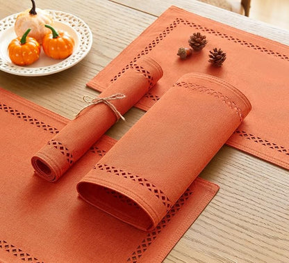 Orange Burlap Place Mats, Fall Placemats Set of 4, 12 x 18 Inch | Double Layer - Image 6