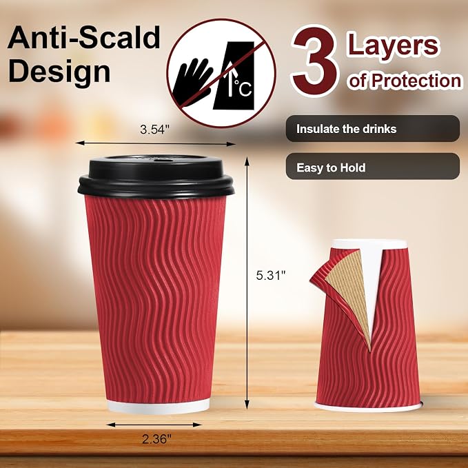 Lamosi Coffee Cups with Lids 16 oz 50 Pack, Disposable To Go Cups with Lid | - Image 2