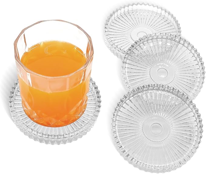 VIBRATITE 4 Inch Glass Coasters Set of 4, Crystal-Like Appearance by VIBRATITE