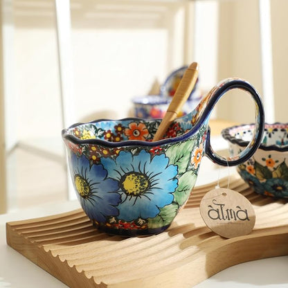 ALMA Handpainted Blue Floral Soup Bowl - Image 5