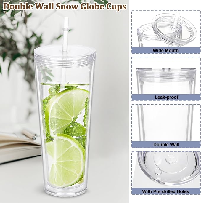 6 Pack 24Oz Snow Globe Tumblers, Double Wall Acrylic Snowglobe Cup - Image 4
