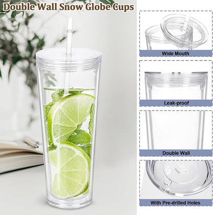6 Pack 24Oz Snow Globe Tumblers, Double Wall Acrylic Snowglobe Cup - Image 4