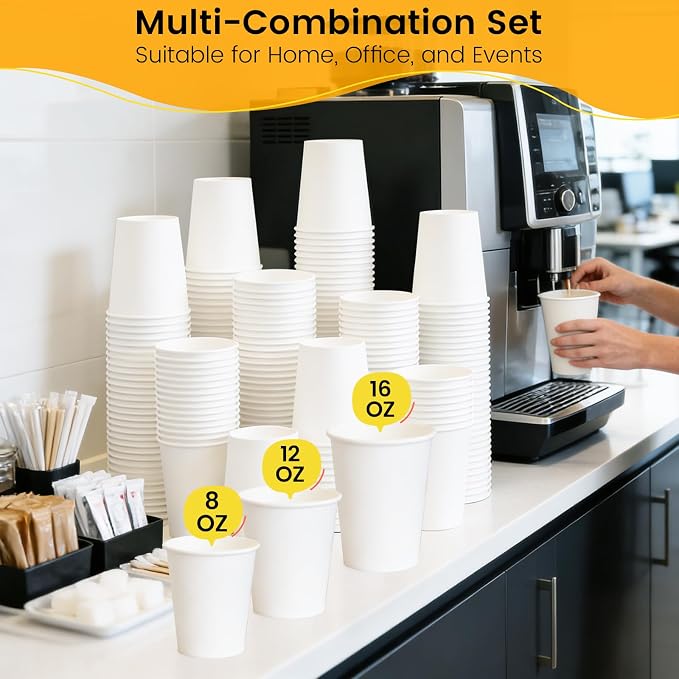12 oz Paper Coffee Cups, 300 Pack Bulk Disposable White Paper Cups - Image 2