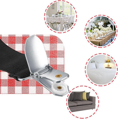 Table Cloth Holder Clips Hidden Strap 5 Pack - Adjustable Elasticity Picnic Tablecloth Clip Perfect for Thick Tables Bench Cover Picnic Party Camping and RV Accessories