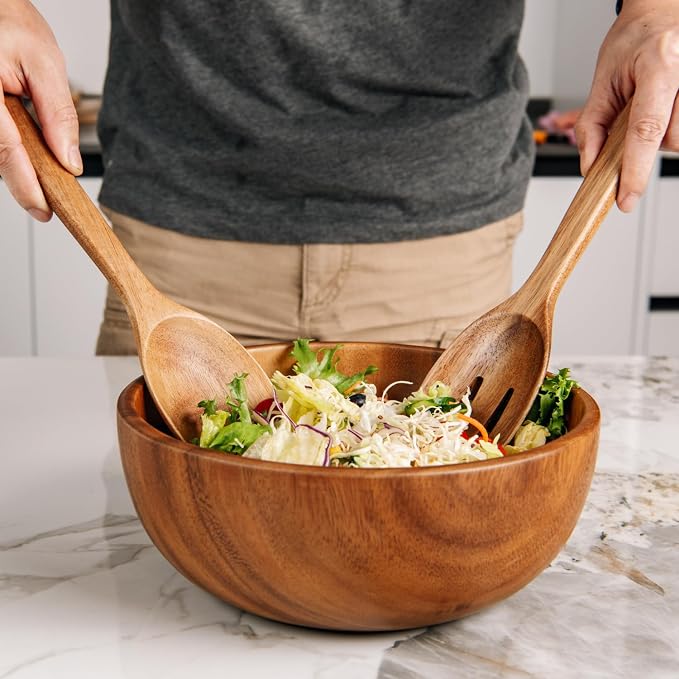 Acacia Wood Salad Servers, 10-inch Wooden Utensils - Image 4
