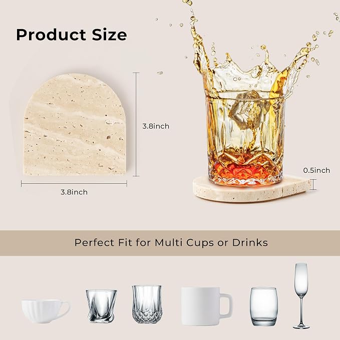 Marble Coaster for Drinks Set of 5 Natural Travertine Coasters for Home Decor - Image 3