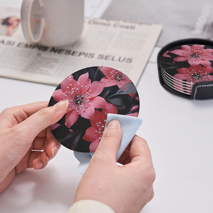6Pcs PU Leather Coaster for Drinks, Aesthetic Drink Coasters for Coffee Table - Image 4
