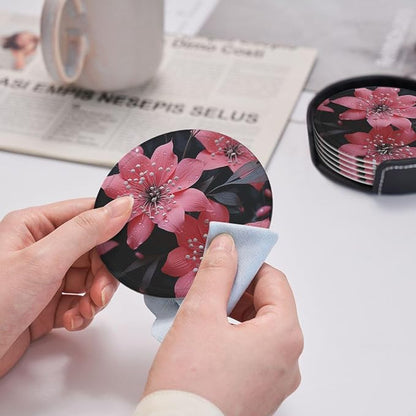 6Pcs PU Leather Coaster for Drinks, Aesthetic Drink Coasters for Coffee Table - Image 4