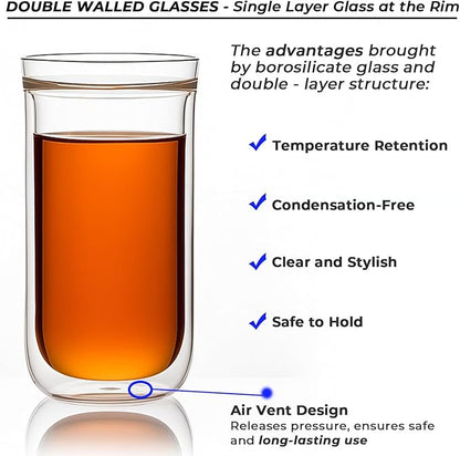Aquach 16oz Double Walled Glass Coffee Cups Set of 2, Insulated Tumblers | - Image 5