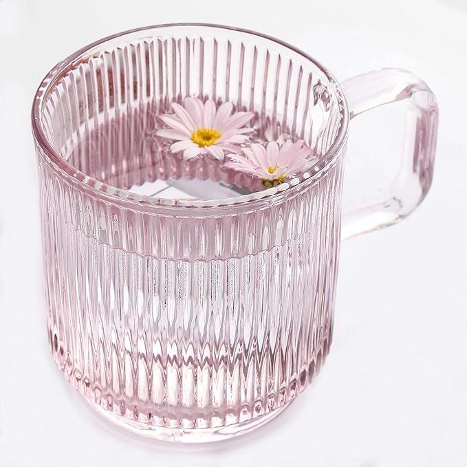 Lysenn Pink Glass Mug with Lid, Premium Glass Coffee Mug, 12 oz Tea Cup | by Lysenn