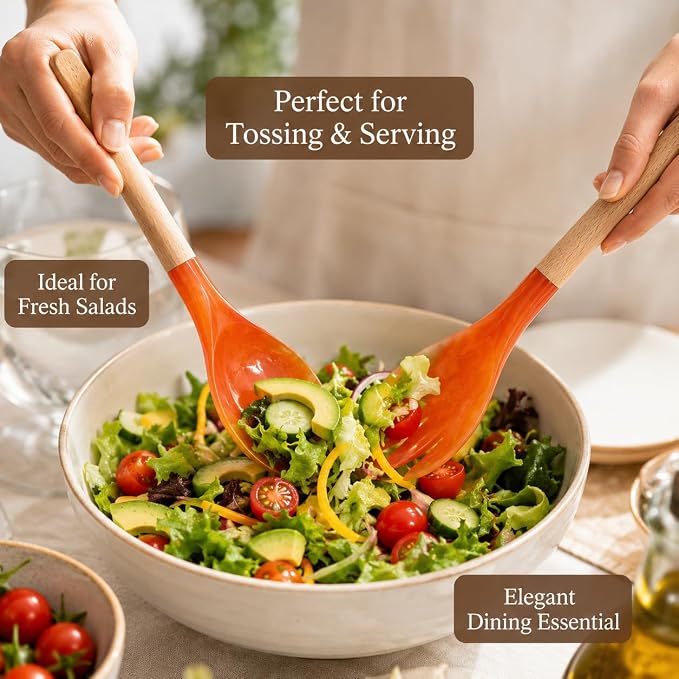 Salad Servers, Resin Salad Tongs, Long Handle Salad Server Set - Image 2