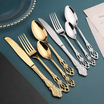 Silverware Set for 12 Stainless Steel Flatware Set Palace Style Hollow Relief Decoration 48 Piece Cutlery Utensils Include Knives Forks and Spoons Tableware Set for Home Kitchen Restaurant Party