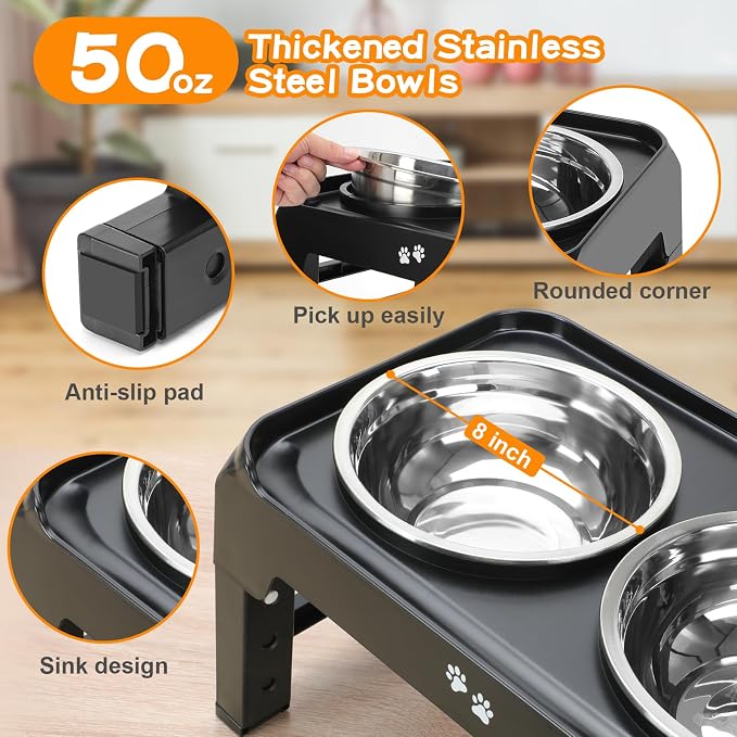COMESOON Elevated Dog Bowls, 4 Height Adjustable Raised Bowl Stand - Image 4