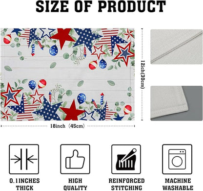 4th of July Placemats Set of 4 Patriotic America Flag Stars Rectangle Table Mats 12x18 Inch Country Rustic Holiday Kitchen Dining Home Outdoor Party Table Decoration