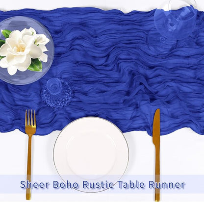 3 Pack Royal Blue Cheesecloth Table Runner, 17 x 108 inch, Semi Sheer Boho - Image 5