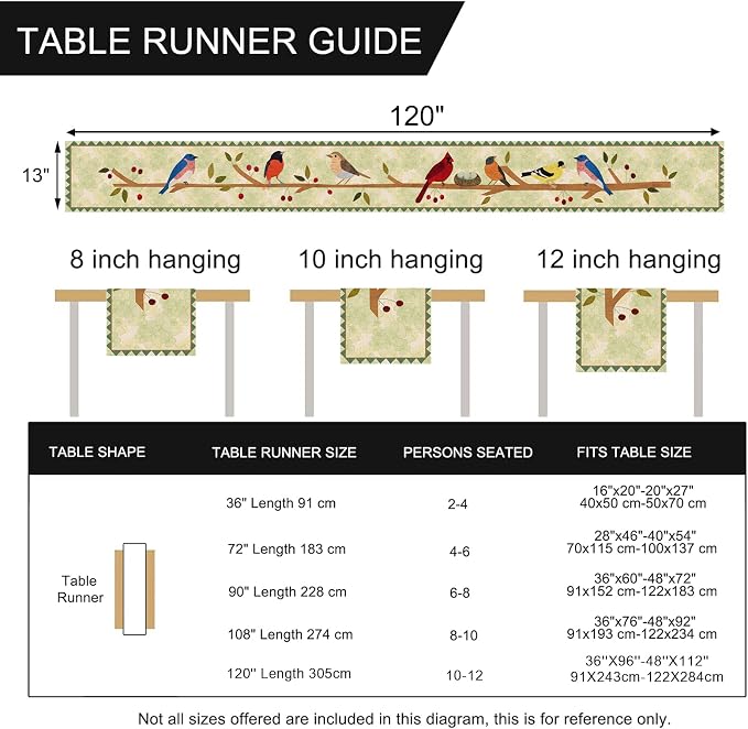 Seliem Summer Birds Tree Branches Table Runner, Cardinal Home Kitchen | Dining - Image 7