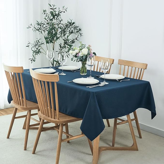 maxmill Rectangle Tablecloth Weaved Texture Design Water Resistant Wrinkle Free Spill-Proof, Soft Table Cloth for Dining Room Decoration, Banquet Parties Holiday Dinner, 52 x 84 Inch Navy Blue