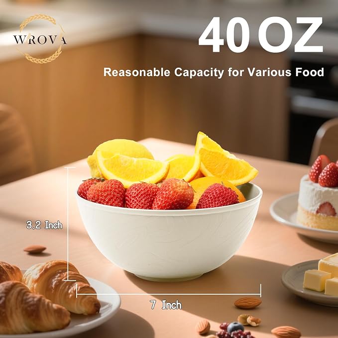 Wheat Straw Bowls for Kitchen set of 6, Anti-Scald Thick Soup Bowls 40oz - Image 2