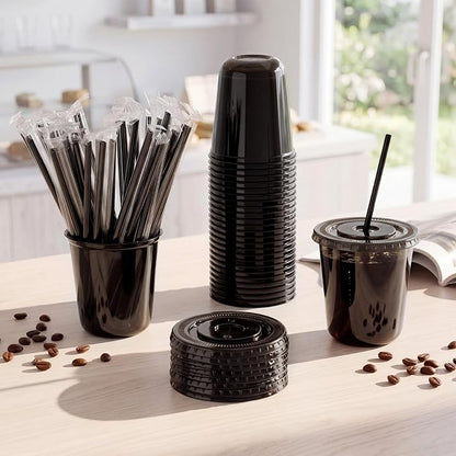 Ziliny 50 Sets 14oz Black Plastic Cups - Image 2