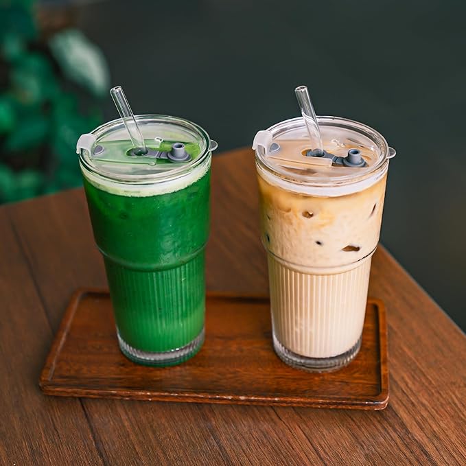 20oz Glass Tumblers with Lids and Straws - Image 5